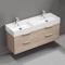 Double Floating Bathroom Vanity, Modern, 56